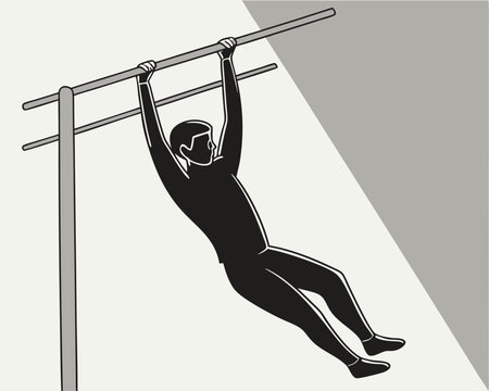 Silhouette of a person performing gymnastics on parallel bars monochrome style