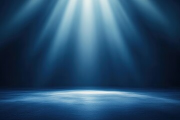 Empty stage, spotlight beams, dark blue