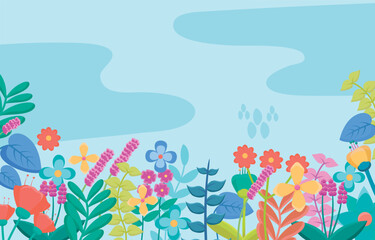 Beautiful Floral Spring With Blue Background