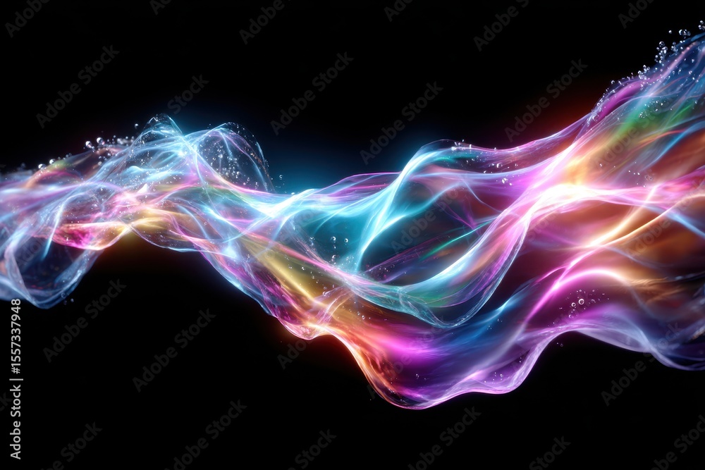 Poster colorful light waves create a mesmerizing visual effect in a dark background setting