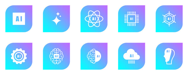 Artificial intelligence / AI icon sheet isolated on transparent background