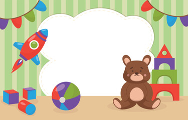 Child-like background with some toys as relevant elements