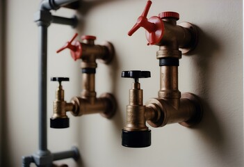 Copper and Stainless Steel Valves with Plastic Pipes in Central Heating and Water System Installation

