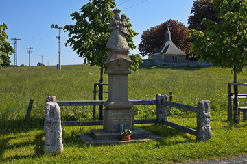 Madonna statue in Prichovice at Korenov in Czech Republic, Europe "Mary, mother of unity, pray for us and for the whole world"
