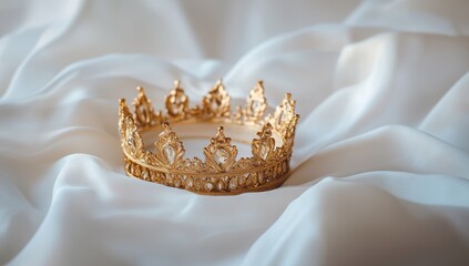 Golden crown on ivory fabric