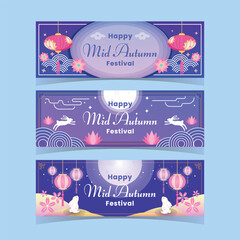 Beautiful mid autumn festival night illustration with various banner template layout
