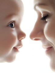 Obraz premium 20. Baby touching mother is face under white background