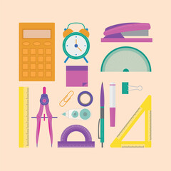 Back to school supplies illustration in flat design style