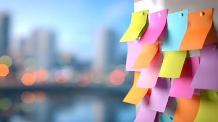 Colorful Sticky Notes on Wall with Urban Background and Bokeh Effect