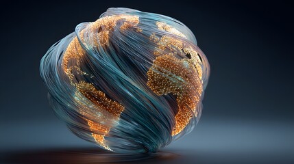 Swirling Earth with Illuminated Landmasses and Dynamic Fiber Texture