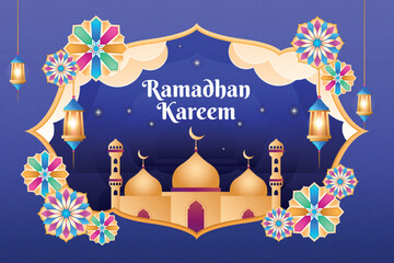 Eid Mubarak Illustration with golden mosque at night