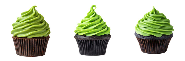 Set of Delightful Green Frosted Cupcakes Isolated on a Transparent Background