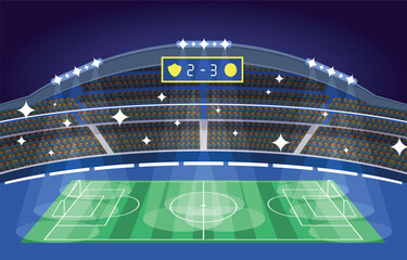 Illustration of a magnificent football stadium at night