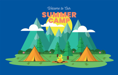 Illustration Summer Camp Beautiful Landscape