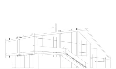 Modern house building sketch architectural 3d rendering