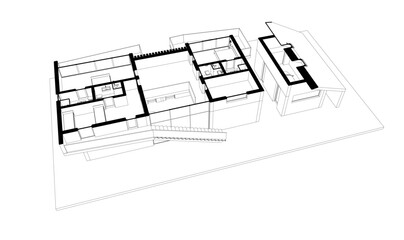 Modern house building sketch architectural 3d rendering