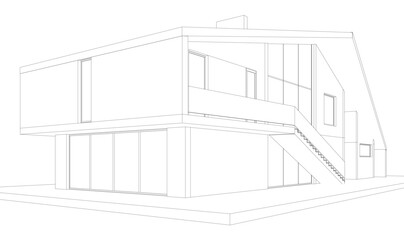 Modern house building sketch architectural 3d rendering