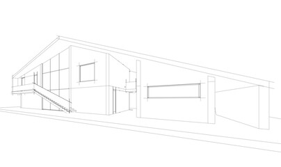 Modern house building sketch architectural 3d rendering