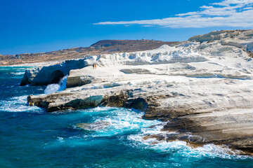 White chalk cliffs in Sarakiniko, Milos island, Cyclades, Greece
