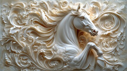 Ornate, sculpted horse design with detailed floral patterns.
