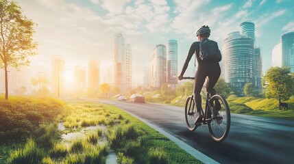 Urban Sunrise Cycling Journey Through Modern Cityscape Landscape
