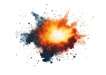 Exploding fire, vibrant orange and dark smudges on white background
