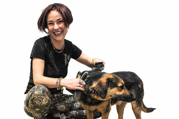 Dog at the shelter. Animal shelter volunteer takes care of dogs