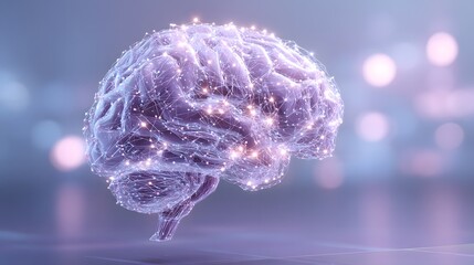Futuristic Brain with Digital Connections and Light Effects