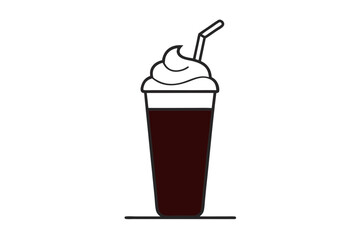 Iced coffee glass vector with straw whipped cream and cold style