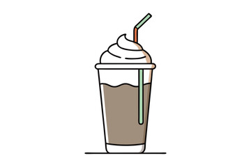 Summer iced coffee drink vector with straw and whipped cream