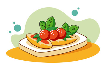 Fresh bruschetta vector platter with tomato basil olive oil toppings