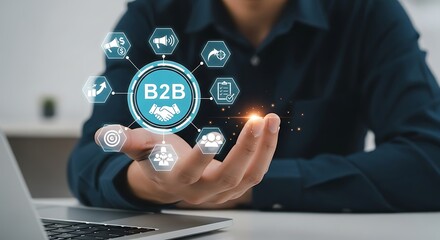 Business to business concept with handshake and icons partnership strategy