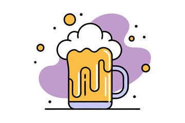 Foamy Beer Glass with Bubbles in Colorful Drawing Style