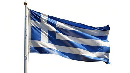 Obraz premium Large Greek flag waving in the wind on a white background