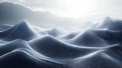 Futuristic Digital Landscape with Abstract Wave Patterns and Light