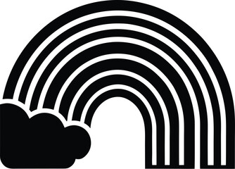Rainbow silhouette, cloud vector, minimal weather icon, black and white graphic, simple sky illustration
