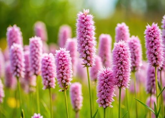 Obraz premium Bistort flowering plant with pinkish-purple flowers blooming in a meadow