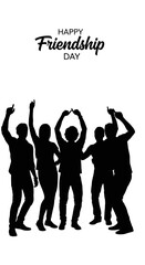 Silhouette of Friends Celebrating Friendship Day with Raised Arms and Joyful Expressions