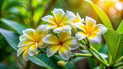 Close-up of yellow flowers in a lush green stem with delicate white petals and a sweet fragrance