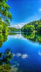 Obraz premium Calm lake water with blue depths at the shore