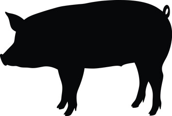 Pig silhouette vector, farm animal icon, black and white graphic, livestock outline illustration, simple pig shape
