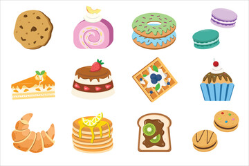Cute dessert and cake collection - colorful bakery set