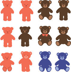Fototapeta premium Delightful Collection of Colorful Teddy Bears: Perfect for Children's Products, Baby Showers, Nursery Décor, and Playful Branding Graphics.