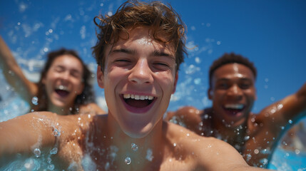 Young people enjoying a summer day diving into a swimming pool