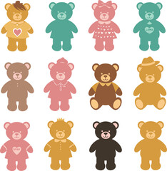 Obraz premium Delightful Collection of Colorful Teddy Bears: Perfect for Children's Products, Baby Showers, Nursery Décor, and Playful Branding Graphics.