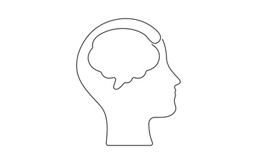 Human head with speech bubble continuous line drawing. Dialog or monolog symbol. Conversation sign, One line man with speech bubble.