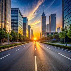 Fototapeta premium empty road in urban center at dawn