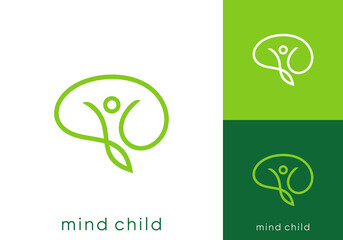 simple people brain logo design. happy child smart brain  line art vector design concept