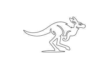 Continuous single line drawing of kangaroo. Simple one line art vector,  Continuous Line Drawing of a Kangaroo Hopping, Continuous one simple single.