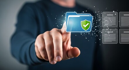 Secure digital folder with checkmark shield and document icons digital security data protection